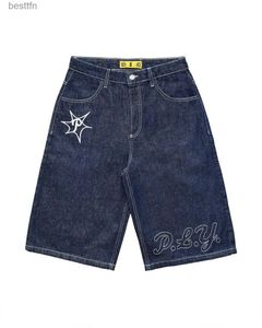 Mens jeans y2k hiphop vintage losse Jorts Harajuku streetwear zomer punk rock brief borduurwerk mode denim shorts heren mannen kledingl231208
