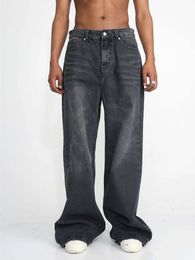 Jeans pour hommes Y2k hommes lavés rétro pantalon droit large Baggy Denim Y2K vêtements noir pantalon de luxe 231025