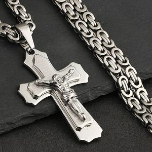 Mens sieraden vintage Bijbel Jezus kruis roestvrijstalen hangers kettingen Byzantijnse lange ketting ketting voor mannenkraag HOMBRE