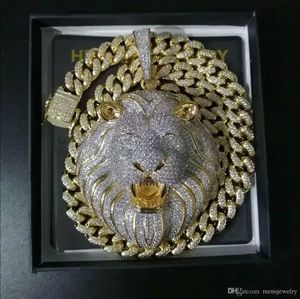 Mens sieraden Hip Hop Iced Out Hange Designer Designer ketting Bling Diamant Cuban Link Chain Big Hangers Lion Animal Rapper Accessories34