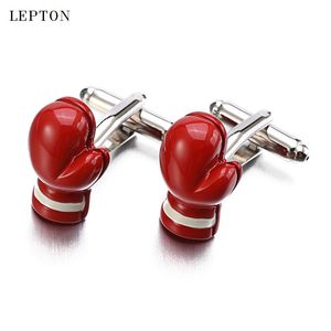 Bijoux pour hommes gants de boxe rouges forme boutons de manchette pour hommes haute qualité Lepton marque chemise française manchette nouveauté émail boutons de manchette