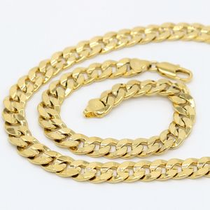 Heren Sieraden Set Platte Gepolijste Curb Chain Set 18K Yellow Gold Filled Classic Mens Ketting + Armband (24 inches, 8,6 inch)