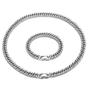 Ensemble de bijoux pour hommes en acier inoxydable à double lien chaîne collier bracelet pour amis 10 mm 24 pouces + 8,26 pouces argent lourd pour petits amis cadeaux