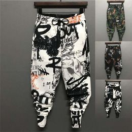 mens joggers pants Personalized Floral Korean Version Harun Leggings Men's Summer Thin Print Cropped Pants Trendy drawstring slim cargos