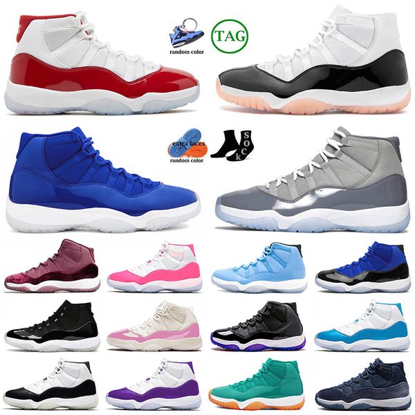 Jumpman 11 Cherry Cool Grey 11s Zapatillas de baloncesto Napolitan Midnight Navy Pink Día de San Valentín Blanco Bred Space Jam Low Grey Cement Mujer Zapatillas deportivas