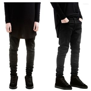 Mens Jumpsuit Fashion Hip Hop Vêtements pour grands hommes Pantalons 30-36 Slp Rock Black Waxed Denim Skinny Jeans