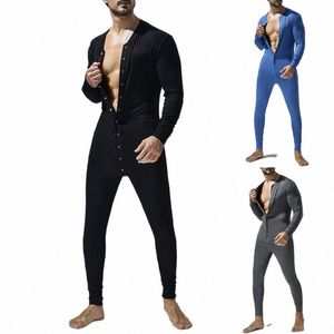 Mono para hombre Mameluco Pijamas Butt Down Body LG Manga Bodyc Ropa de dormir Ropa cómoda de un solo pecho M-XXL t6hI #