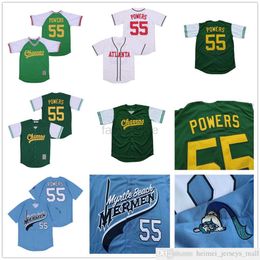 Mens Kenny Powers #55 Eastbound en Down Mexicaanse Charros Kenny Powers genaaide hoogwaardige film Baseball Jersey Green Blue Fast Shipping