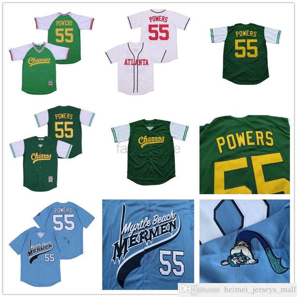 Mens Kenny Powers # 55 Eastbound and Down Charros mexicanos Kenny Powers cosido Película de alta calidad Jersey de béisbol Verde Azul Envío rápido