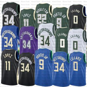 Heren kinderen 0 Damian Lillard basketbalshirt Khris 22 Middleton Jersey Giannis Jrue Holiday Wigginton Beauchamp Portis jr Ibaka Andre Jackson jr. Jerseys gestikt