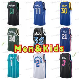 Maillot de basket-ball pour hommes et enfants 30 Curry James Harden Devin 1 Booker Jayson 0 Tatum Giannis 34 Oneal 1 Ball Ja 12 Morant 77 Luka Maillot pour garçons