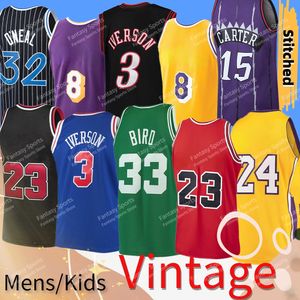Mens Kids Michael Jersey Basketbal Oneal Vintage Jerseys Shaq Larry Bird 15 Vince Carter 24 32 8 23 15 33 3 Mannen Jeugd Gestikte Shirts