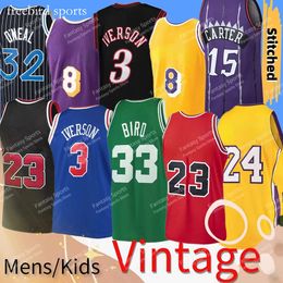 Mens Kids Michael Jerseys Basketball Oneal Jerseyss Vintage Shaq Larry Bird Vince Carter 24 32 8 23 15 33 3 hommes Jeunes Ed Shirts