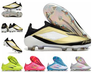 Mens Kids F50 Elite FG Football Boot F50S Gold Metallic Youth Soccer Cllets Soccer