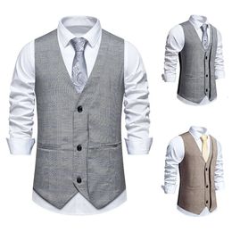 Mens Kilobyte Plaid Suit Vest Vintage Vneck Business Casual Tresbutton Wistcoat 240507