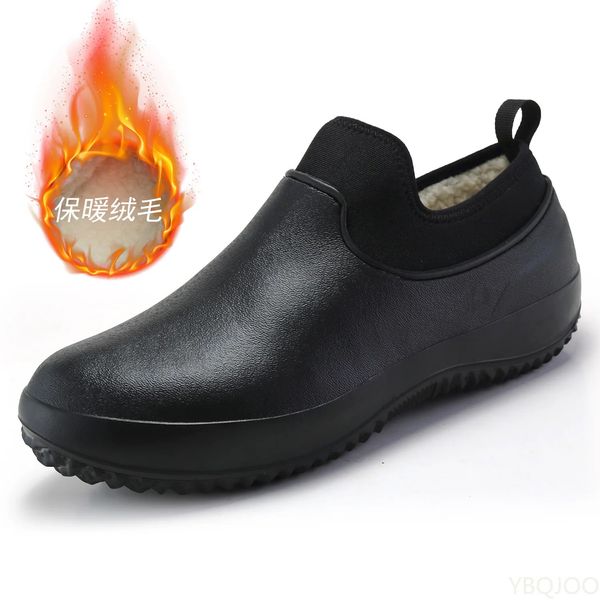 Chaussures de travail de cuisine pour hommes chaussures de Chef imperméables antidérapantes chaussures de travail unisexes décontractées chaussures d'eau bottes de coton de pluie grande taille 231229