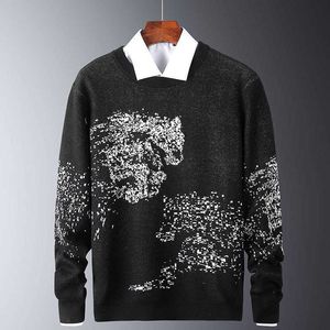 Suéter de punto para hombre 2021 Otoño Invierno Pullover Flower Decoration Decoración Jersey Casual suelto Soft Masculino Suéteres Daisy de gran tamaño Y0907