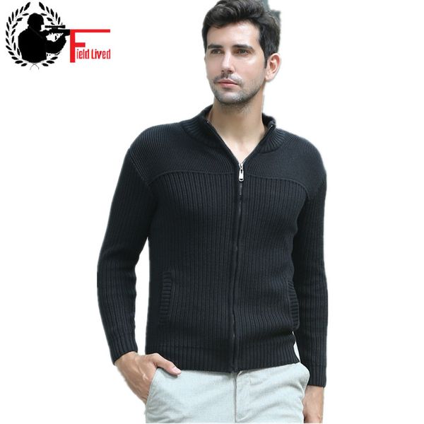 Hommes tricotés chandails mode Cardigan coton décontracté fermetures à glissière complètes Cardigan veste mâle longue ouverte sans boutons noir printemps 210518