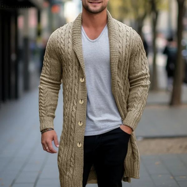 Hommes tricot Cardigan veste manteaux printemps automne coupe ajustée manteau mâle Style britannique bouton à manches longues hommes vêtements 240130