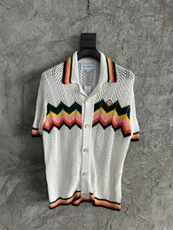 Heren Knitwear Polo Shirt Casablanca Shirt Sea Wave Stripes Hollow Out T -shirt Men Casual Gebreide kleding Losse korte mouwen Street Hoogwaardige kleding