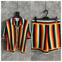 Les tricots à hommes en tricots set ensemble unisexe 11 style Casablanca Shirt Perle Button Hollow Out Tee Men Men Casual Knitwear Ensemble de manches courtes Vêtements de haute qualité