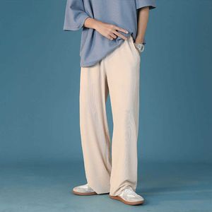 Pantalon sarouel en soie de glace coréenne pour hommes 2021 Summer Streetwear Joggers Harajuku Pantalon de survêtement Hip Hop Pantalon décontracté Noir / Kaki / Bleu marine X0723