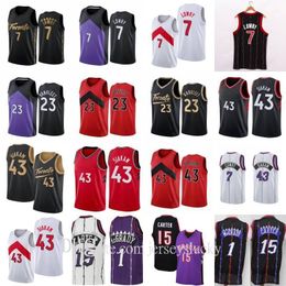 Mens Kyle 7 Lowry Fred 23 VanVleet Pascal 43 Siakam Tracy 1 McGrady Vince 15 Carter Retro Shirt Basketbal Jersey Maat S-2XL