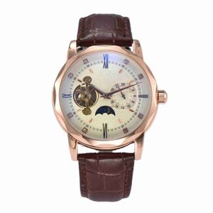 Mens Labour Home Watch Volledig automatisch mechanisch horloge heren Watch Belt Lunar Master Watch Timing Hollow Six Naald Watch
