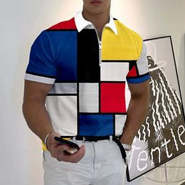 Mens à revers Polo Zip Polo Shirt Golf Shirt Plaid / Vérifier les impressions graphiques Géométrie Corvonnerie 3D Vêtements Golf Shirt 240320