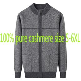 Hommes grande mode 100% pur cachemire Cardigan hommes col Mandarin ordinateur tricoté épais pull décontracté manteau grande taille S-6xl 240125