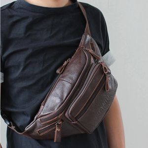 Mentes grand sac de taille rétro en cuir authentique sac Bag de la taille de baguette de pack argent de voyage Bag de téléphone mobile 240513