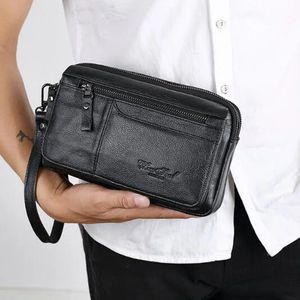 Hommes en cuir pochette sac à main portefeuille hommes peau de vache porte-bracelet sac de poignet Pack affaires téléphone portable carte d'argent sac à main 240130