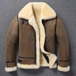 Hommes en cuir Faux 100% peau de mouton naturelle veste manteau d'hiver vraie fourrure chaud Style explosif Sherpa grande moto mode 231120