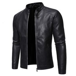 Mens Leather Faux Autumn Casual Fashion Stand Collar Slim PU Jacket Solid Color Men Antiwind Motorcycle 5xl 230131