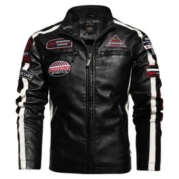 Hommes en cuir Faux automne moto veste décontracté Patchwork Vintage pardessus Biker PU broderie Bomber fermeture éclair polaire vestes mâle 231129