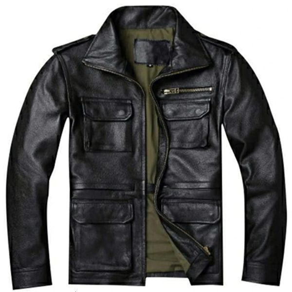 Hommes en cuir Faux marron noir véritable peau de vache M65 veste de chasse hommes véritable manteau hiver poches vestes Jaqueta Masculina De Couro 231120