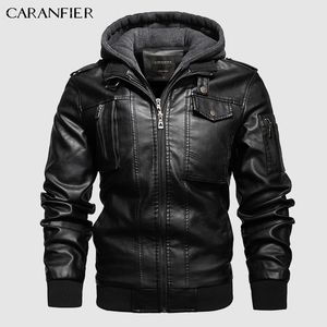 Mens Leather Faux Caranfier PU Hooded Jackets Coats Motorfiets Biker Jacket Men Classic Winter Drop 221129