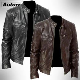 Hommes en cuir Faux mode veste Slim Fit col montant PU mâle anti-vent moto revers diagonale vestes à glissière hommes 5XL 231129