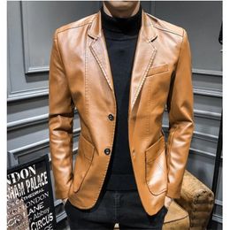 Hommes en cuir Faux hommes costumes vestes Blazers manteaux mode mâle Slim Fit PU pardessus taille 6XL 231027