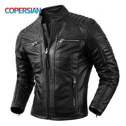 Cappotto da uomo in pelle finta moto causale vintage da uomo Autunno Outfit Moda Biker Design tascabile Strato superiore Giacca da mucca 231120