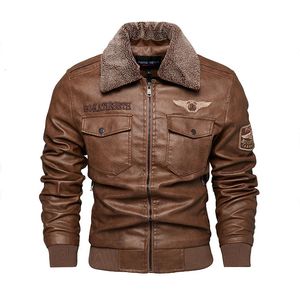 Hommes en cuir Faux Pu veste hommes épais chaud militaire bombardier vestes tactiques vêtements d'extérieur polaire col de fourrure coupe-vent manteau mâle 6XL 231027