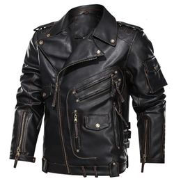 Veste d'hiver en Faux cuir pour hommes, mode moto PU Cool poches à fermeture éclair manteaux mâle marque de luxe taille ue 231129