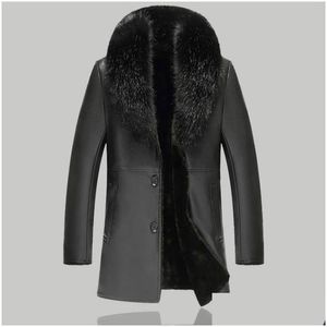 Mens Leather Faux Winter Jackets Men Casual bont kraaglagen Motorjas Long zwarte kleding Drop levering Kleding Outterwear DHNS4