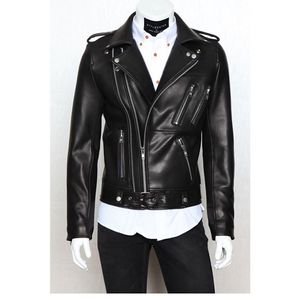Veste en cuir pour hommes, Style automne-hiver, vêtement de moto en cuir, multi-zipper, revers, conception brève, 220816