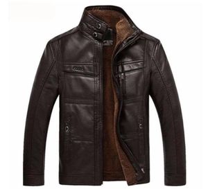 Heren Lederen jas hoog Kwaliteit Solid kleur stand -up kraag lederen fleece warmte slanke jas 3 kleuren winterkleding87968887249885