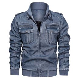 Mens Lederen Jas Winter Jas Street Fashion Casual Wear DrSigned Large Rits Pocket Jacket Motorcycle Jassen voor Heren 211111
