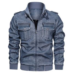 Mens Lederen Jas Winterjas Street Fashion Casual Wear DrSigned Large Rits Pocket Jacket Motorcycle Jassen voor Heren 211119