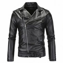 Vestes en cuir pour hommes 2024 Nouveau Blanc Noir Casual Revers Slim Fit Diagal Zipper Moto PU Veste En Cuir Manteau Hommes Vêtements g8O7 #