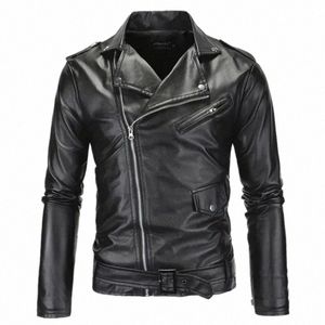 Vestes en cuir pour hommes 2024 Nouveau Blanc Noir Casual Revers Slim Fit Diagal Zipper Moto PU Veste En Cuir Manteau Hommes Vêtements d34C #
