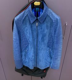 Vestes en cuir pour hommes automne zilli bleu peau de Crocodile couture veste manteau décontracté